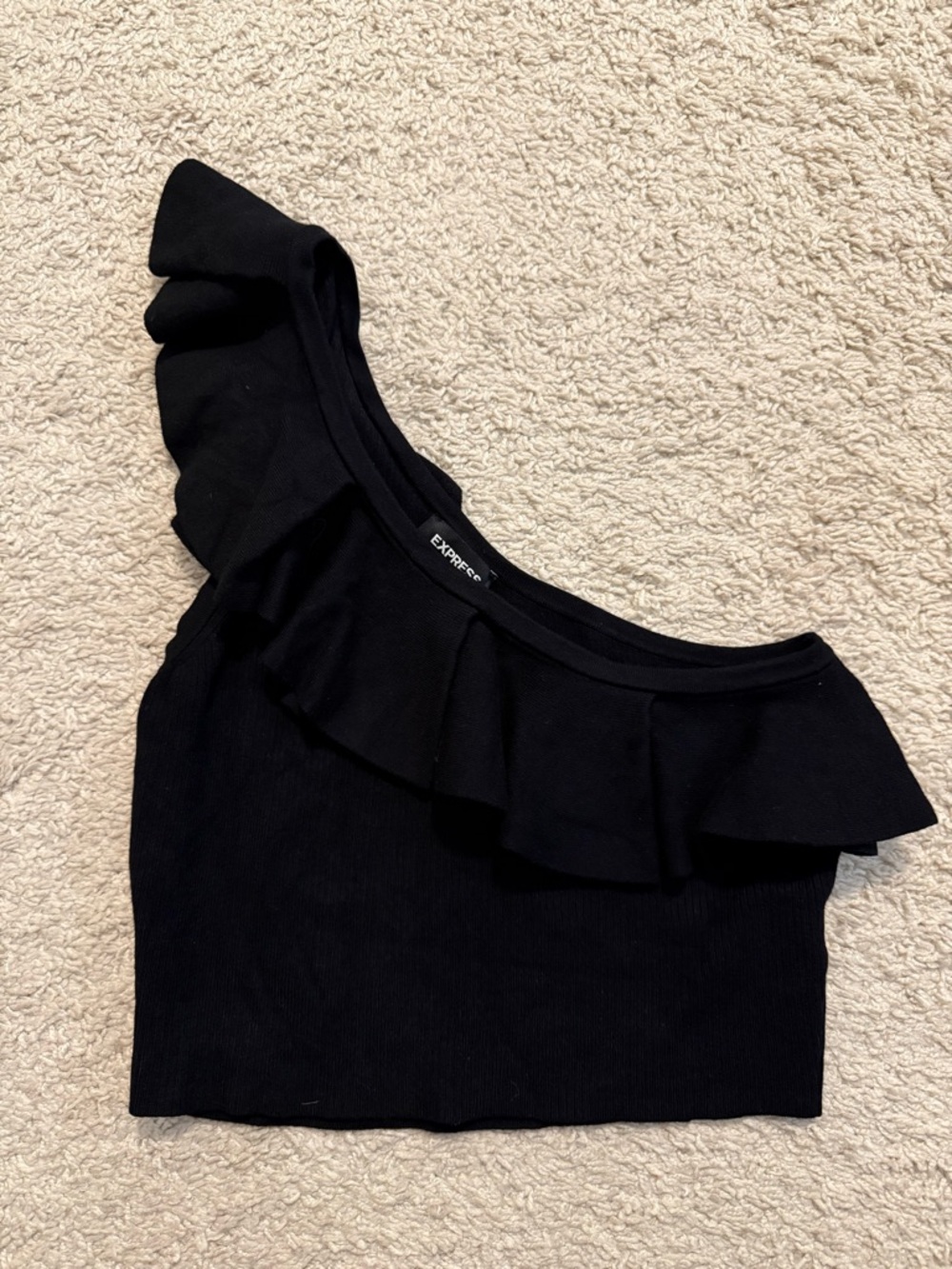 Express Black One-Shoulder Ruffle Crop Top